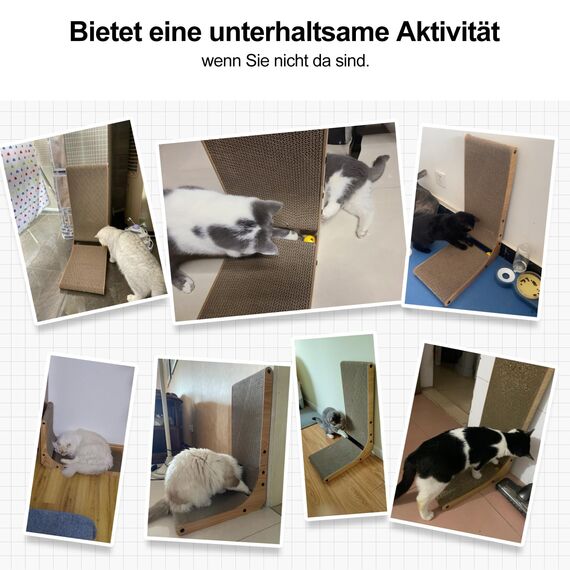 FUKUMARU Kratzbrett Katzen, 68 cm hohe L förmige Kratzpappe für Katzen, widerstandsfähig Katzenkratzbrett mit Ballspielzeug, Kratzmöbel aus hochwertiger Karton für Wand und Ecke, Groß