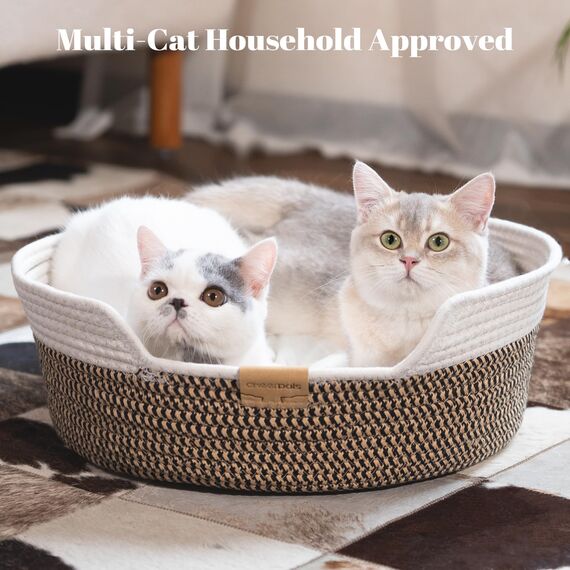 CheerPals Katzenbett mit Kissen, 47cm Waschbar Katzenkorb aus Baumwollseilen geflochten, zum Schlafen für Alle Katze, All Season Universal