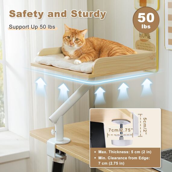 PAWZ Road Katzenbett für Schreibtisch, Holz-Katzenbett für drinnen, Katzenkorb, 360° drehbar & höhenverstellbar, Katzen Hängematte für Kratzen, unterstützt bis zu 23kg