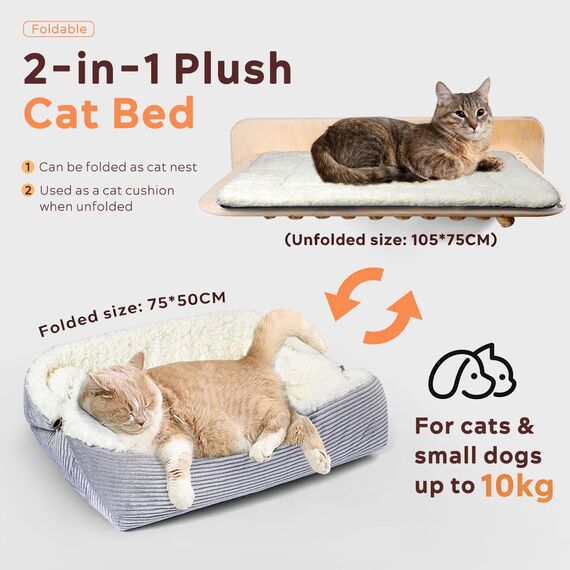 MAIYADUO Weiches Katzenbett Waschbar 75x50 cm Plüsch Haustierbett für Kleine Hunde und Katzen - 2 in 1 Katzenkissen Katzendecke Katzensofa Nest Bett, Entfaltete Größe 105x75 cm