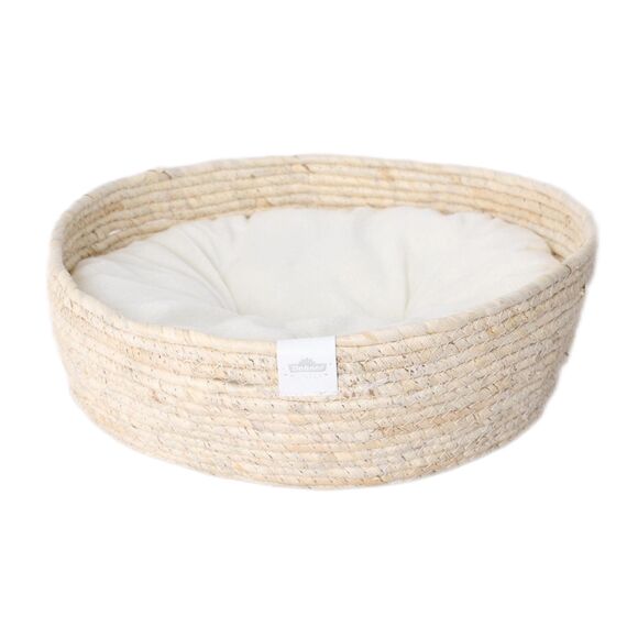 Dehner Premium Lovely Kuschelbett Guter Schlaf, Ø 38 cm, Höhe 13 cm, Naturmaterial/Plüsch, weiß/beige