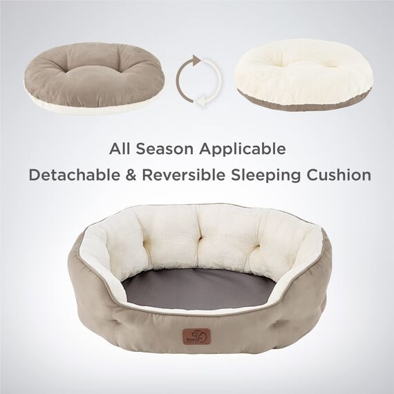 BEDSURE Katzenbett waschbar Katzen Bettchen - 63x53x20cm Katzenkorb mit Zweiseitig Innenkissen Katzenschlafplatz für Katzen oder kleine Hunde, Kamel
