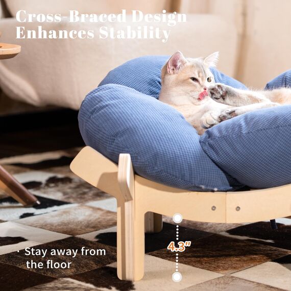 CheerPals Erhöhtes Katzenbett Blumenform, 55cm L&W Großes Katzensofa, Stilvoll Katzenstuhl mit Hochelastischer Weich Kissen, Katzenmöbel zum Schlafen für Alle Katze