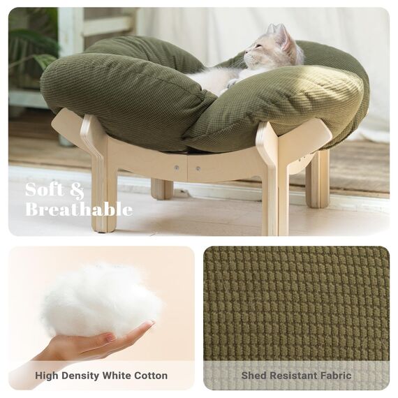 CheerPals Erhöhtes Katzenbett Blumenform, 55cm L&W Großes Katzensofa, Stilvoll Katzenstuhl mit Hochelastischer Weich Kissen, Katzenmöbel zum Schlafen für Alle Katze