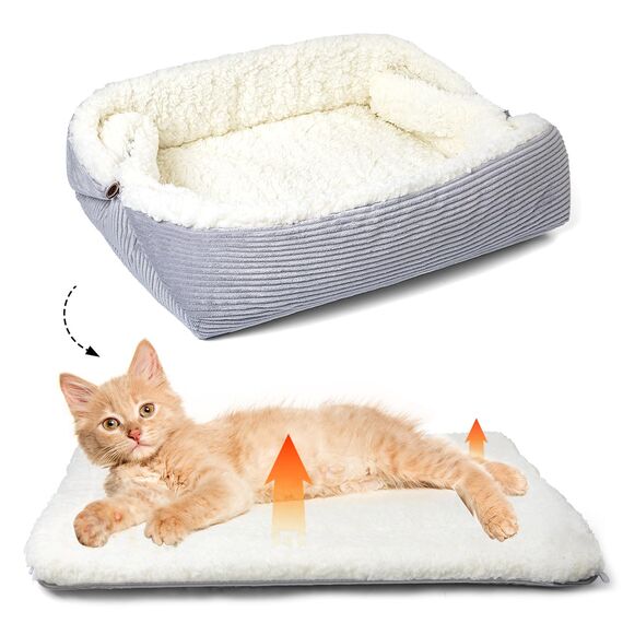 MAIYADUO Weiches Katzenbett Waschbar 75x50 cm Plüsch Haustierbett für Kleine Hunde und Katzen - 2 in 1 Katzenkissen Katzendecke Katzensofa Nest Bett, Entfaltete Größe 105x75 cm