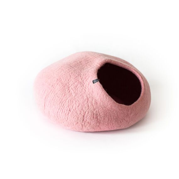 LucyBalu® Premium Katzenhöhle aus Filz | Natürliches Katzenbett aus 100% Flauschiger Wolle | Filzhöhle für Katzen handgefertigt in Nepal | Kuschelhöhle für Katzen | 45x45x28 cm | Rosa