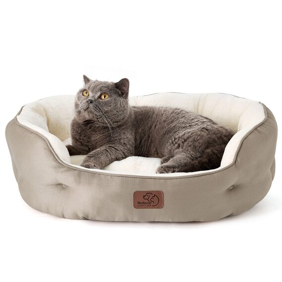 BEDSURE Katzenbett waschbar Katzen Bettchen - 63x53x20cm Katzenkorb mit Zweiseitig Innenkissen Katzenschlafplatz für Katzen oder kleine Hunde, Kamel