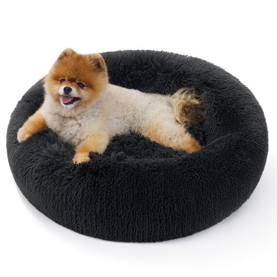 BEDSURE Hundebett waschbar Flauschiges Katzenbett - Ø 60 cm Katzenschlafplatz für Katzen und kleine Hunde, plüsch Katzenkissen rund Kuschelbett, Dunkelgrau