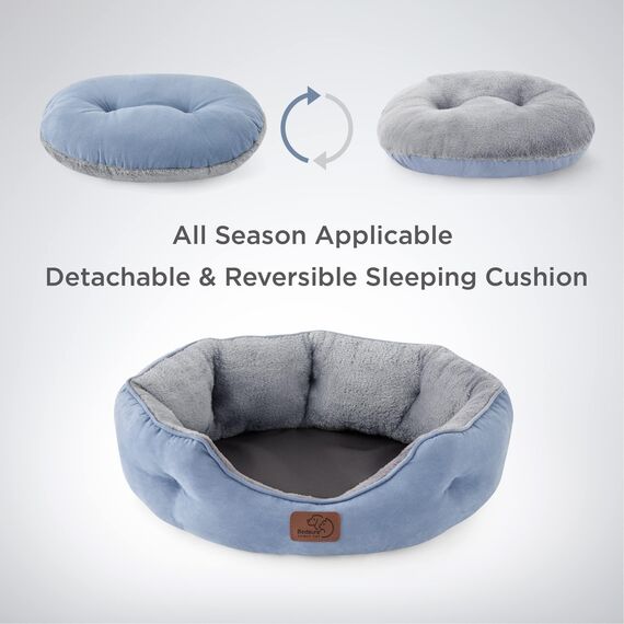 BEDSURE Katzenbett waschbar Katzen Bettchen - 63x53x20cm Katzenbett mit zweiseitig Innenkissen Katzenschlafplatz für Katzen oder kleine Hunde, blau
