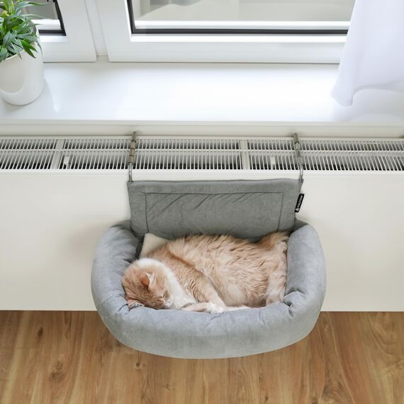 SCHLITZOHR Premium Heizungsliege für Katzen - Murphy - für Katzen bis 12kg - passend für alle Heizkörper - rundum gepolstert - Katzenbett für die Heizung