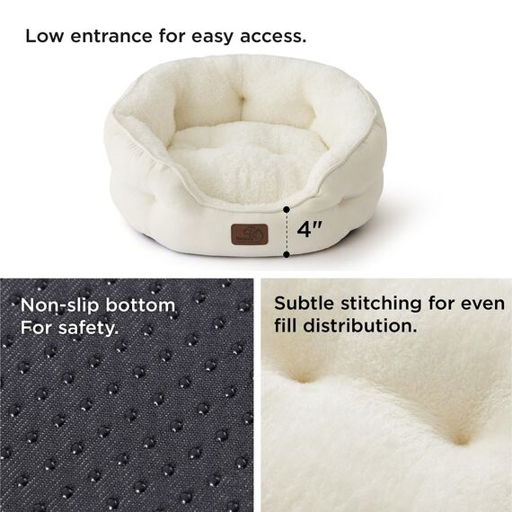 BEDSURE Katzenbett waschbar Katzen Bettchen - 51x48x15cm Katzenbett mit zweiseitig Innenkissen Katzenschlafplatz für Katzen oder kleine Hunde, weiß