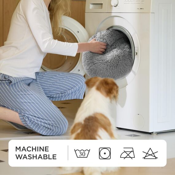 BEDSURE Hundebett waschbar Flauschiges Katzenbett - Ø 60 cm Katzenschlafplatz für Katzen und kleine Hunde, plüsch Katzenkissen rund Kuschelbett, Hellgrau