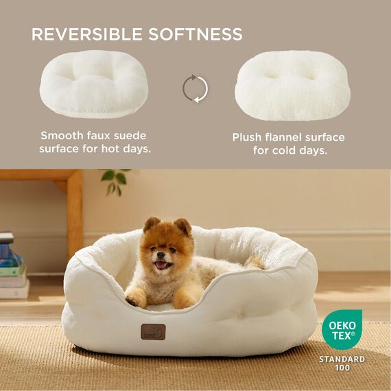 BEDSURE Katzenbett waschbar Katzen Bettchen - 63x53x20cm Katzenbett mit zweiseitig Innenkissen Katzenschlafplatz für Katzen oder kleine Hunde, weiß