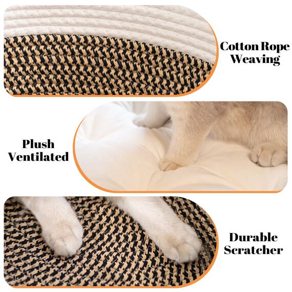 CheerPals Katzenbett mit Kissen, 47cm Waschbar Katzenkorb aus Baumwollseilen geflochten, zum Schlafen für Alle Katze, All Season Universal