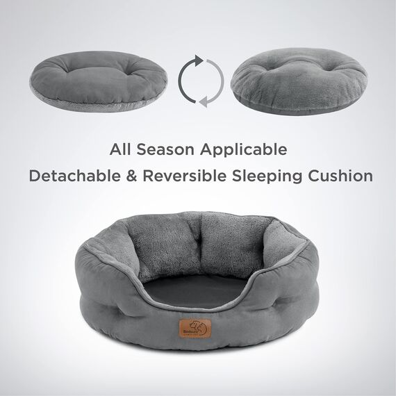 BEDSURE Katzenbett waschbar Katzen Bettchen - 51x48x15cm Katzenkorb mit Zweiseitig Innenkissen Katzenschlafplatz für Katzen oder kleine Hunde,Grau
