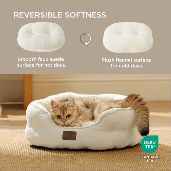 BEDSURE Katzenbett waschbar Katzen Bettchen - 51x48x15cm Katzenbett mit zweiseitig Innenkissen Katzenschlafplatz für Katzen oder kleine Hunde, weiß