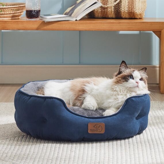BEDSURE Katzenbett waschbar Katzen Bettchen - 51x48x15cm Katzenkorb mit zweiseitig Innenkissen Katzenschlafplatz für Katzen oder kleine Hunde, Navyblau
