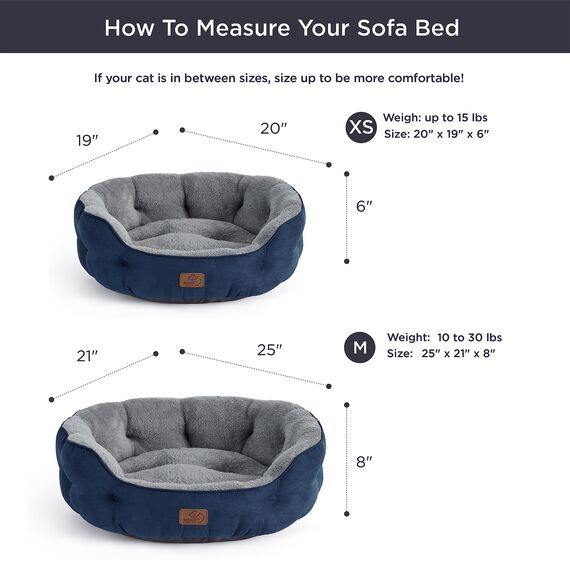 BEDSURE Katzenbett waschbar Katzen Bettchen - 51x48x15cm Katzenkorb mit zweiseitig Innenkissen Katzenschlafplatz für Katzen oder kleine Hunde, Navyblau