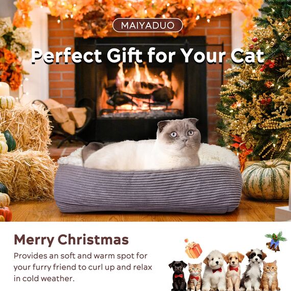 MAIYADUO Weiches Katzenbett Waschbar 42x38 cm Plüsch Haustierbett für Kleine Hunde und Katzen - 2 in 1 Katzenkissen Katzendecke Katzensofa Nest Bett, Entfaltete Größe 61x51 cm