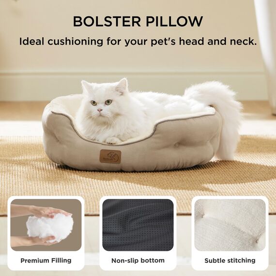 BEDSURE Katzenbett waschbar Katzen Bettchen - 51x48x15cm Katzenkorb mit zweiseitig Innenkissen Katzenschlafplatz für Katzen oder kleine Hunde, Kamel