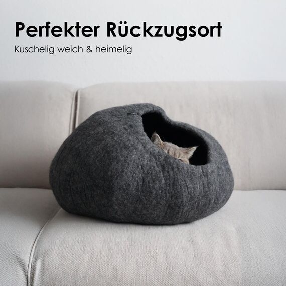 LucyBalu® Premium Katzenhöhle aus Filz | Natürliches Katzenbett aus 100% Flauschiger Wolle | Filzhöhle für Katzen handgefertigt in Nepal | Kuschelhöhle für Katzen | 45x45x28 cm | Rosa