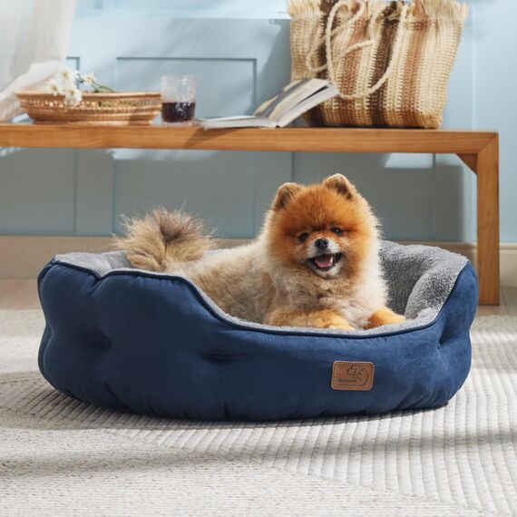 BEDSURE Katzenbett waschbar Katzen Bettchen - 63x53x20cm Katzenkorb mit Zweiseitig Innenkissen Katzenschlafplatz für Katzen oder kleine Hunde, Navyblau