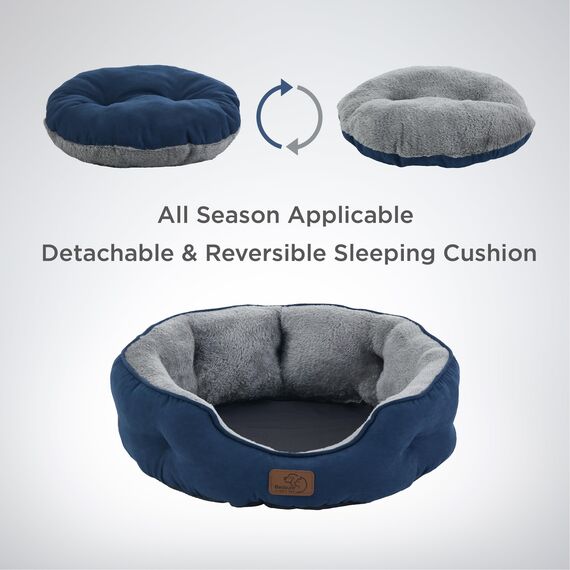 BEDSURE Katzenbett waschbar Katzen Bettchen - 51x48x15cm Katzenkorb mit zweiseitig Innenkissen Katzenschlafplatz für Katzen oder kleine Hunde, Navyblau