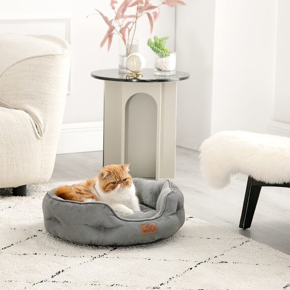 BEDSURE Katzenbett waschbar Katzen Bettchen - 51x48x15cm Katzenkorb mit Zweiseitig Innenkissen Katzenschlafplatz für Katzen oder kleine Hunde,Grau