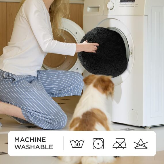 BEDSURE Hundebett waschbar Flauschiges Katzenbett - Ø 70 cm Katzenschlafplatz für Katzen und Hunde, plüsch Katzenkissen rund Kuschelbett, Dunkelgrau
