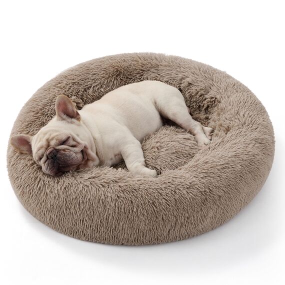 BEDSURE Hundebett waschbar Flauschiges Katzenbett - Ø 70 cm Katzenschlafplatz für Katzen und Hunde, plüsch Katzenkissen rund Kuschelbett, Kamel