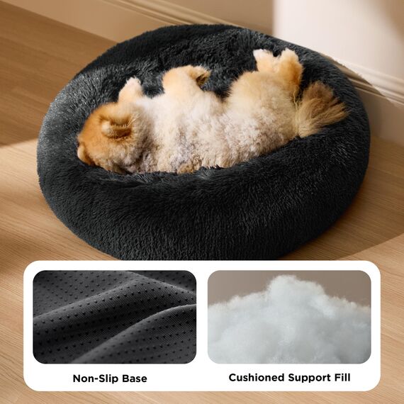 BEDSURE Hundebett waschbar Flauschiges Katzenbett - Ø 60 cm Katzenschlafplatz für Katzen und kleine Hunde, plüsch Katzenkissen rund Kuschelbett, Dunkelgrau