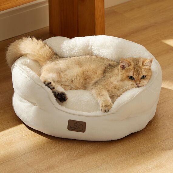 BEDSURE Katzenbett waschbar Katzen Bettchen - 51x48x15cm Katzenbett mit zweiseitig Innenkissen Katzenschlafplatz für Katzen oder kleine Hunde, weiß