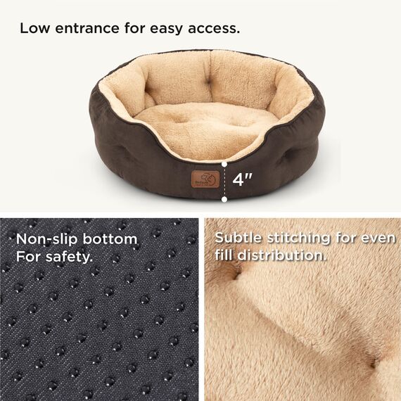 BEDSURE Katzenbett waschbar Katzen Bettchen - 51x48x15cm Katzenbett mit zweiseitig Innenkissen Katzenschlafplatz für Katzen oder kleine Hunde, Braun