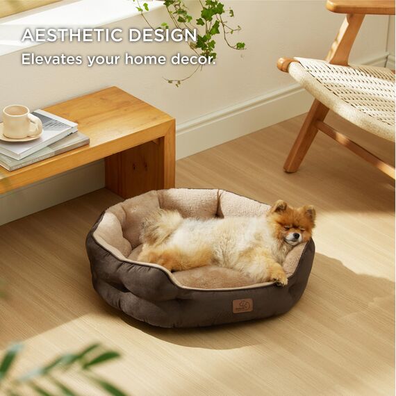BEDSURE Katzenbett waschbar Katzen Bettchen - 63x53x20cm Katzenbett mit zweiseitig Innenkissen Katzenschlafplatz für Katzen oder kleine Hunde, Braun