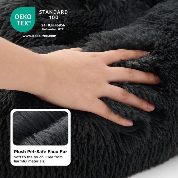 BEDSURE Hundebett waschbar Flauschiges Katzenbett - Ø 70 cm Katzenschlafplatz für Katzen und Hunde, plüsch Katzenkissen rund Kuschelbett, Dunkelgrau