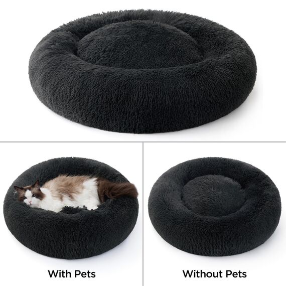 BEDSURE Hundebett waschbar Flauschiges Katzenbett - Ø 60 cm Katzenschlafplatz für Katzen und kleine Hunde, plüsch Katzenkissen rund Kuschelbett, Dunkelgrau