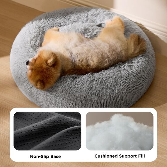 BEDSURE Hundebett waschbar Flauschiges Katzenbett - Ø 70 cm Katzenschlafplatz für Katzen und Hunde, plüsch Katzenkissen rund Kuschelbett, Hellgrau