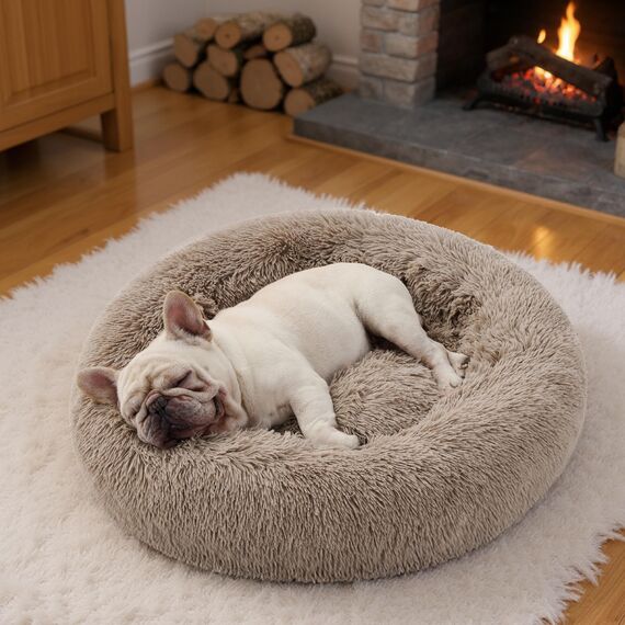 BEDSURE Hundebett waschbar Flauschiges Katzenbett - Ø 70 cm Katzenschlafplatz für Katzen und Hunde, plüsch Katzenkissen rund Kuschelbett, Kamel
