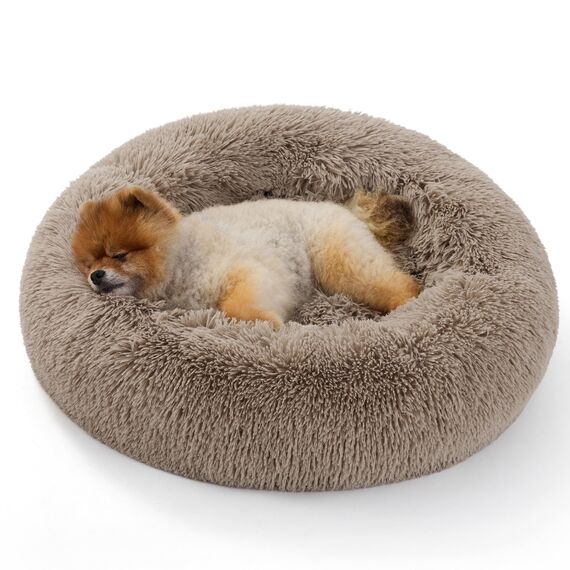 BEDSURE Hundebett waschbar Flauschiges Katzenbett - Ø 60 cm Katzenschlafplatz für Katzen und kleine Hunde, plüsch Katzenkissen rund Kuschelbett, Kamel