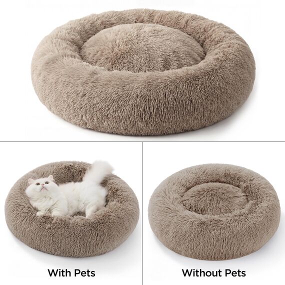 BEDSURE Hundebett waschbar Flauschiges Katzenbett - Ø 70 cm Katzenschlafplatz für Katzen und Hunde, plüsch Katzenkissen rund Kuschelbett, Kamel
