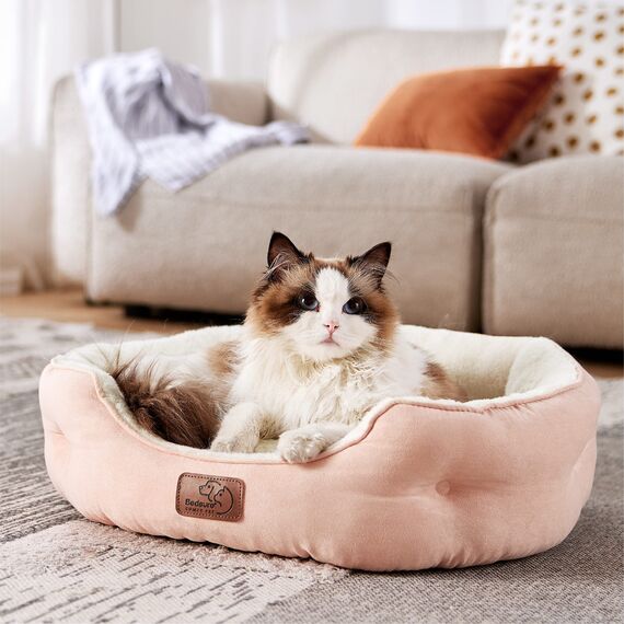BEDSURE Katzenbett waschbar Katzen Bettchen - 51x48x15cm Katzenkorb mit zweiseitig Innenkissen Katzenschlafplatz für Katzen oder kleine Hunde, rosa