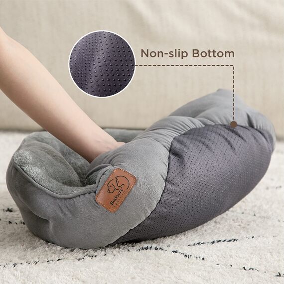 BEDSURE Katzenbett waschbar Katzen Bettchen - 51x48x15cm Katzenkorb mit Zweiseitig Innenkissen Katzenschlafplatz für Katzen oder kleine Hunde,Grau