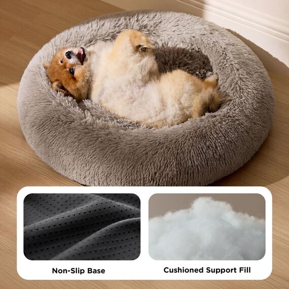 BEDSURE Hundebett waschbar Flauschiges Katzenbett - Ø 60 cm Katzenschlafplatz für Katzen und kleine Hunde, plüsch Katzenkissen rund Kuschelbett, Kamel
