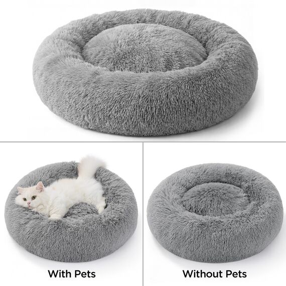 BEDSURE Hundebett waschbar Flauschiges Katzenbett - Ø 70 cm Katzenschlafplatz für Katzen und Hunde, plüsch Katzenkissen rund Kuschelbett, Hellgrau