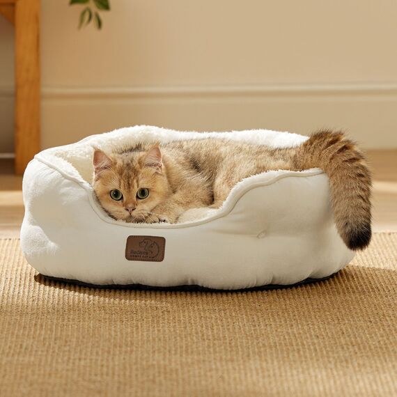 BEDSURE Katzenbett waschbar Katzen Bettchen - 51x48x15cm Katzenbett mit zweiseitig Innenkissen Katzenschlafplatz für Katzen oder kleine Hunde, weiß