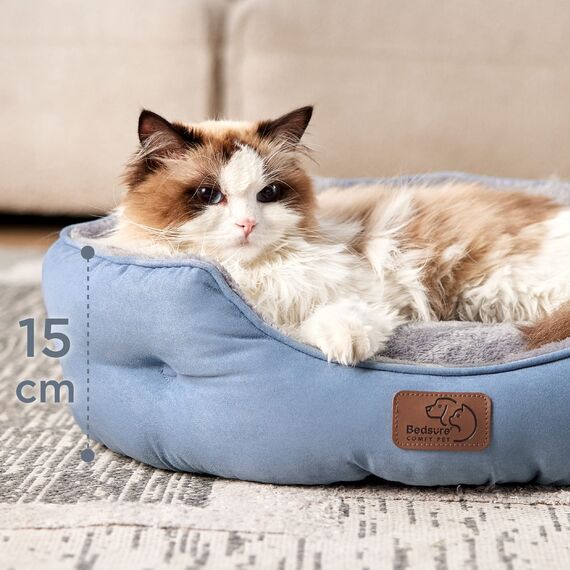 BEDSURE Katzenbett waschbar Katzen Bettchen - 63x53x20cm Katzenbett mit zweiseitig Innenkissen Katzenschlafplatz für Katzen oder kleine Hunde, blau