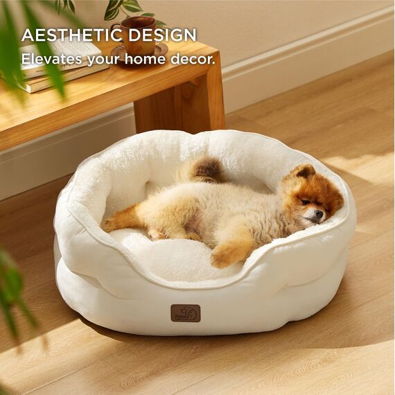 BEDSURE Katzenbett waschbar Katzen Bettchen - 63x53x20cm Katzenbett mit zweiseitig Innenkissen Katzenschlafplatz für Katzen oder kleine Hunde, weiß