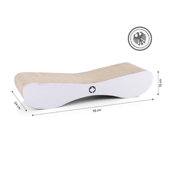 CanadianCat Company | XXL Kratzpappe Lounge | weißgraue Holzoptik | Kratzmöbel, Kratzbrett | Katzen Pappe +Katzenminze | 76 x 24 x 15 cm