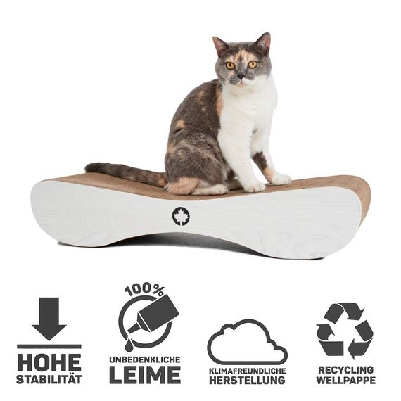 CanadianCat Company | XXL Kratzpappe Lounge | weißgraue Holzoptik | Kratzmöbel, Kratzbrett | Katzen Pappe +Katzenminze | 76 x 24 x 15 cm