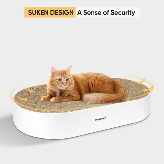 Furjoy Katzen Kratzbrett, 63 x 35 x 10 cm, Ovale Kratzmöbel, Kratzmatte, Lounge, Kratzschale für Katzen mit Katzenminze [ Home Clean Design mit Kratzbox]